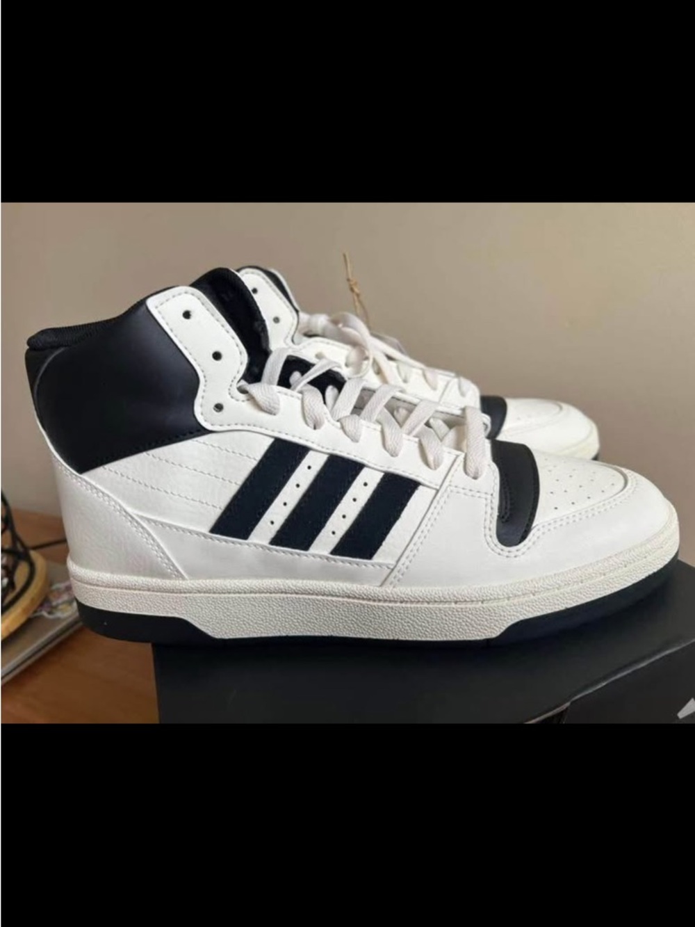 adidas White and Black High-Top Basketball Sneakers